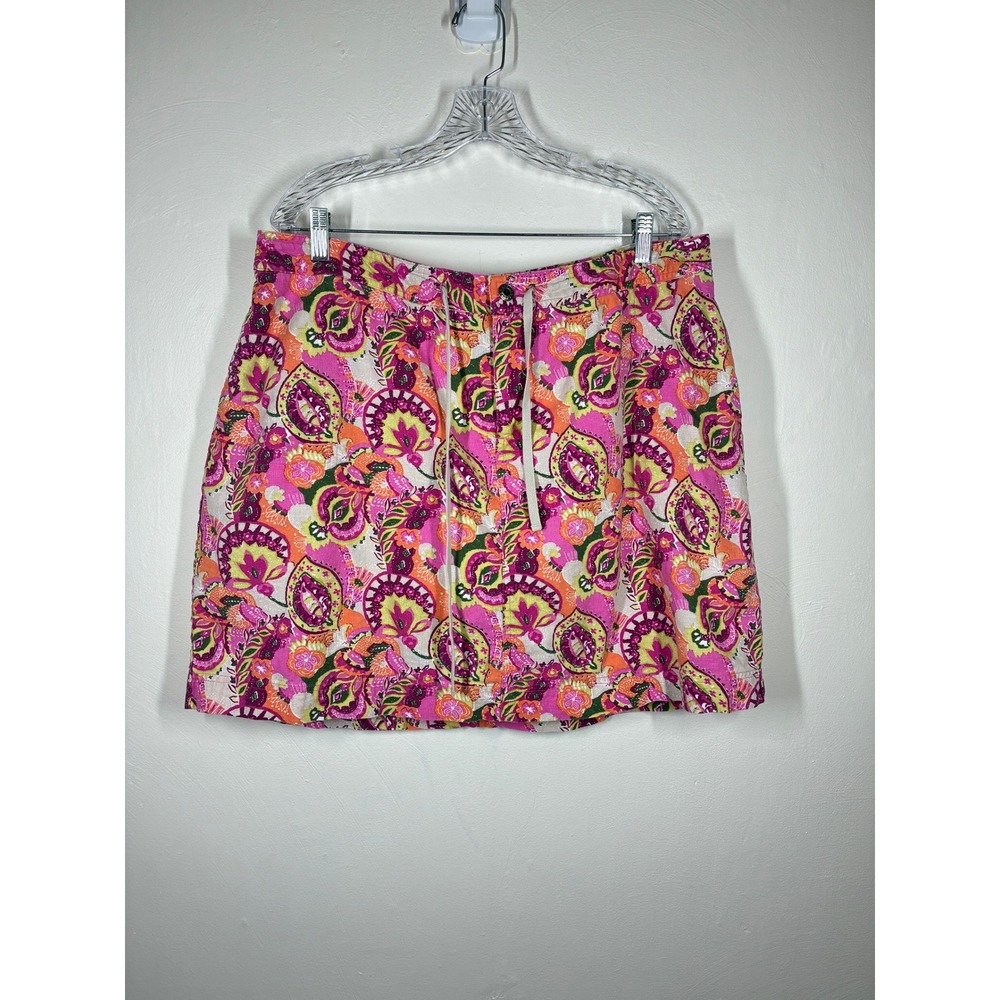 CJ Banks Paisley Print Skort Plus Size 18W Pink Mini Skirt Shorts Linen Blend